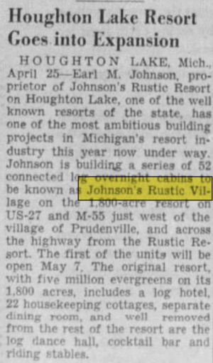 Johnsons Rustic Village (White Deer Condominiums) - May 1942 Article